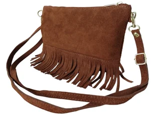 Listonoszka na Ramię, Zamszowa Skórzana Mała Brązowa Torebka Damska - Torebki damskie - miniaturka - grafika 1