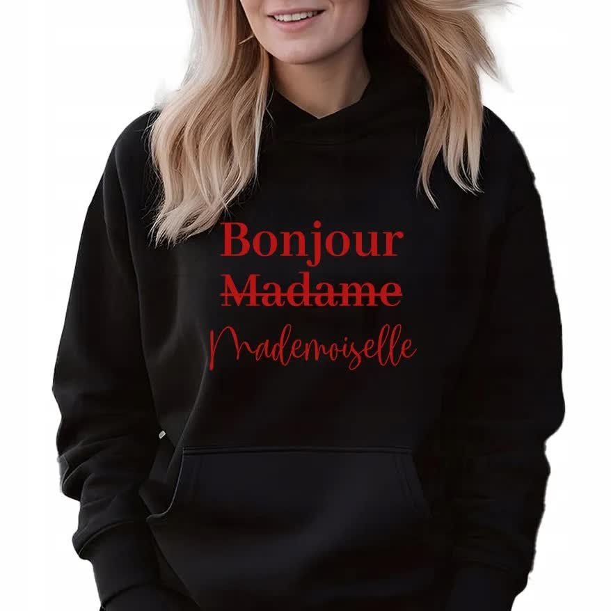 BLUZA DAMSKA Czarna Z Kapturem Na Prezent Urodziny BONJOUR MADEMOISELLE XL