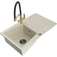 Zlewozmywaki z baterią - Mexen Cesar zlewozmywak granitowy 1-komorowy z ociekaczem i baterią kuchenną Duo, beżowy - miniaturka - grafika 1