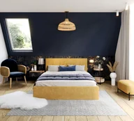 Łóżka - Łóżko tapicerowane TULSA z pojemnikiem i stelażem podnoszonym - 140x200 - OTTAWA - Miodowy żółty - miniaturka - grafika 1