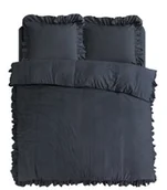 Pościel - 140x200/220 RUFFLES antracyt mikroperkal kpl pościeli - miniaturka - grafika 1