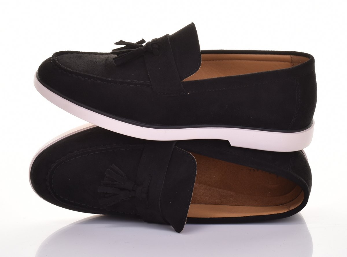 MĘSKIE MOKASYNY WSUWANE ELEGANCKIE ZAMSZOWE WYGODNE CASUAL CZARNE