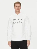 Bluzy męskie - Calvin Klein Bluza Enlarged Logo K10K114261 Biały Regular Fit - miniaturka - grafika 1