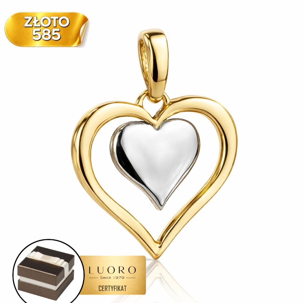 ZAWIESZKA ZŁOTA 585 14K SERCE ŻÓŁTE Z BIAŁYM ZŁOTEM 18 MM DELIKATNA