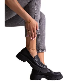 Czarne skórzane półbuty Big Star LL274458 - Mokasyny damskie - miniaturka - grafika 1