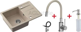 Zestaw STEINER zlew READY-SMART beżowy + bateria MAGGIE beżowy + dozownik KEIRA inox - Zlewozmywaki z baterią - miniaturka - grafika 1