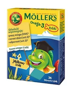 Omega Pharma ORKLA CARE Mollers 3 rybki x 36 żelków o smaku jabłkowym - Witaminy i minerały - miniaturka - grafika 1