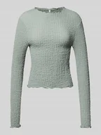 Bluzki damskie - Bluzka z długim rękawem o kroju slim fit z efektem seersucker model ‘LENA’ - miniaturka - grafika 1