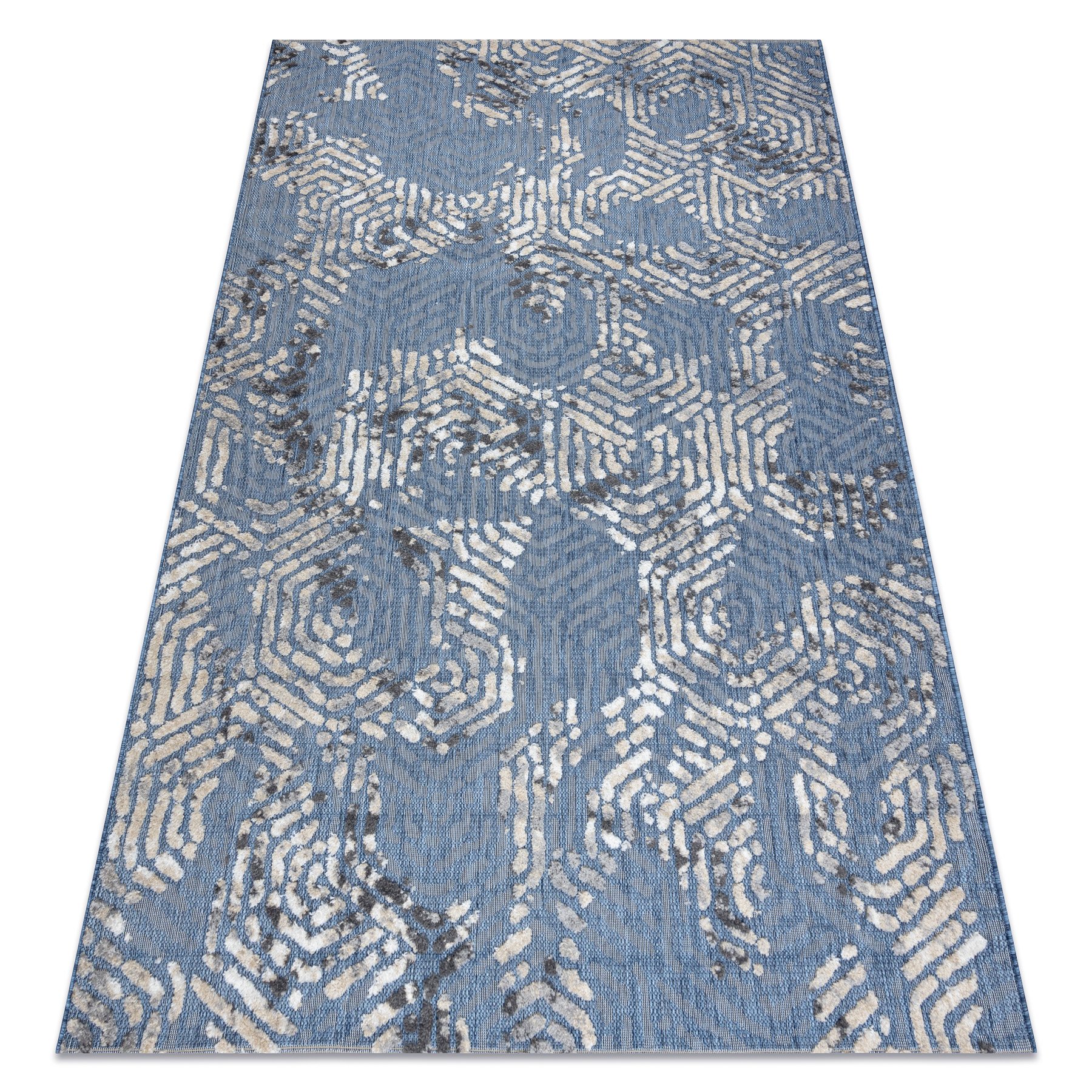 Dywan Strukturalny SOLE D3841 Heksagony - płasko tkany / beż niebieski 180x270 cm