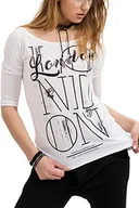 Bluzki damskie - trueprodigy Damska bluzka z długim rękawem z nadrukiem, stylowa, okrągły dekolt, z listwą guzikową, krój slim fit, z długim rękawem, dla kobiet, biały, XS - miniaturka - grafika 1