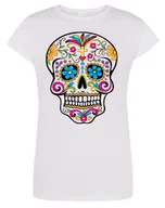 Koszulki i topy damskie - T-Shirt damski kolorowy nadruk CZASZKA r.L - miniaturka - grafika 1