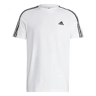 Płaszcze męskie - adidas, Essentials Single Jersey 3 Stripes, T-shirt, biały/oliwkowy płaszcz, XL, męski - grafika 1