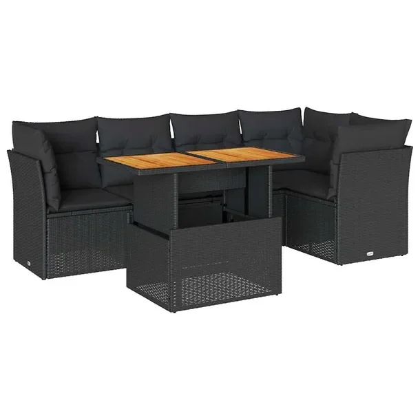 Zestaw mebli ogrodowych z rattanem PE, czarny, wymiary: 62 x 62 x 69 cm