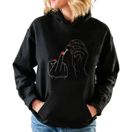 Bluzy damskie - CZARNA BLUZA DAMSKA Z Kapturem FUCK OFF RED NAILS ZABAWNE GRAFIKI Rozmiar S - miniaturka - grafika 1