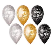 Sylwester - Balony 12", "Happy New Year", GEMAR, gold & silver & black, 5 szt GS110/NY2 - miniaturka - grafika 1