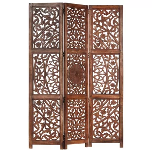 vidaXL Parawan 3-panelowy, rzeźbiony, brązowy 120x165 cm, drewno mango - Parawany - miniaturka - grafika 1