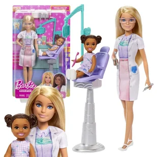 Barbie Kariera Zestaw Lalka Lekarz Dentystka Blond Włosy + Akcesoria Gabinet Dentystyczny 3+ - Lalki dla dziewczynek - miniaturka - grafika 1
