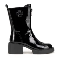 Półbuty męskie - Damskie botki skórzane z monogramem czarno - srebrne - miniaturka - grafika 1