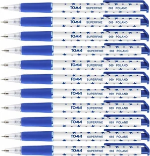 DŁUGOPIS AUTOMATYCZNY NIEBIESKI Toma W gwiazdki 10 sztuk Cienka linia 3 mm - Długopisy - miniaturka - grafika 1