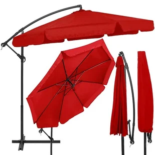 Parasol na taras 350 cm na wysięgniku ogrodowy składany, z korbką czerwony - Parasole ogrodowe - miniaturka - grafika 1