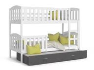 Łóżka dla dzieci i młodzieży - Łóżko piętrowe 190x80 białe szare KUBUŚ 3-osobowe - miniaturka - grafika 1