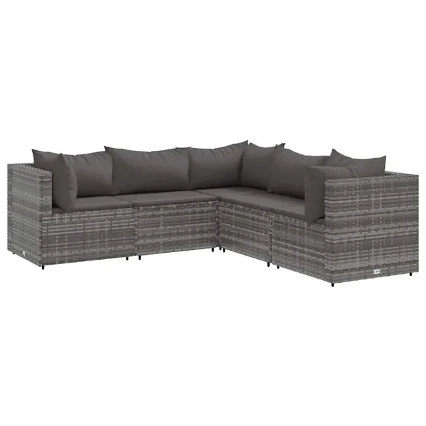Zestaw Wypoczynkowy z Rattanu PE, Sofa Narożna i Środkowa, Szary, 63x63x5