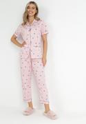 Piżamy damskie - Różowy 2-częściowy Komplet Piżamowy z Koszulą i Spodniami z Gumką w Pasie Apoda - miniaturka - grafika 1