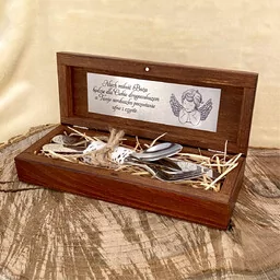 Sztućce z misiem / Zestaw / Sztućce + pudełko / Własna dedykacja / Prezent na Chrzest / Prezent na Roczek / Narodziny - Sztućce dla dzieci - miniaturka - grafika 1