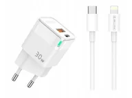 Ładowarki do telefonów - Szybka Ładowarka 30W USB-C Do Apple iPhone 12/ 13 / 14 + Kabel Lightning - miniaturka - grafika 1