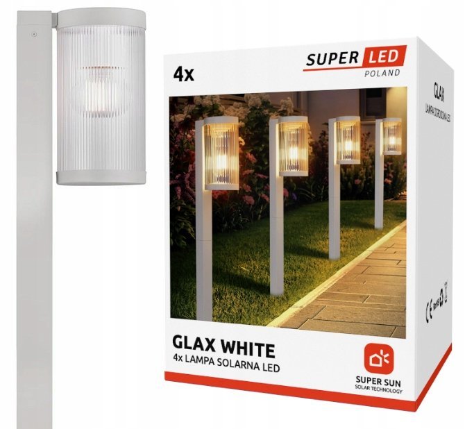 Zestaw 4x Lampa solarna LED wbijana ogrodowa biała LATARNIA FILAMENT