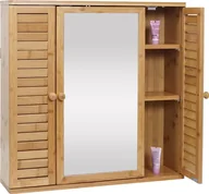 Szafki łazienkowe - Szafka z lustrem HWC-B18, szafka łazienkowa z lustrem, 3 półki, 3 drzwi, lustro bambusowe 60x60x15cm - miniaturka - grafika 1
