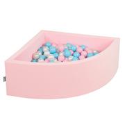 Suche baseny - KiddyMoon Suchy basen trójkątny z piłeczkami 7cm różowy: babyblue-pudrowy róż-perła 90x30cm/200piłek Zabawka basen piankowy - miniaturka - grafika 1
