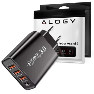 Ładowarka sieciowa Alogy szybka 3x USB-A + USB-C Quick Charge QC 3.0 PD 20W Czarna - Ładowarki do telefonów - miniaturka - grafika 1