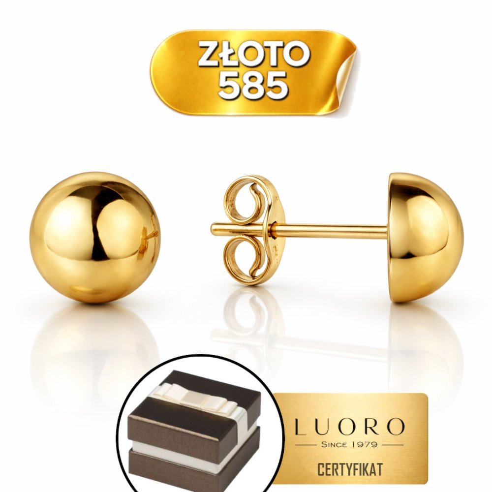 KOLCZYKI ZŁOTE 585 14K PÓŁ KULKI 10 MM SZTYFT ELEGANCKIE PREZENT