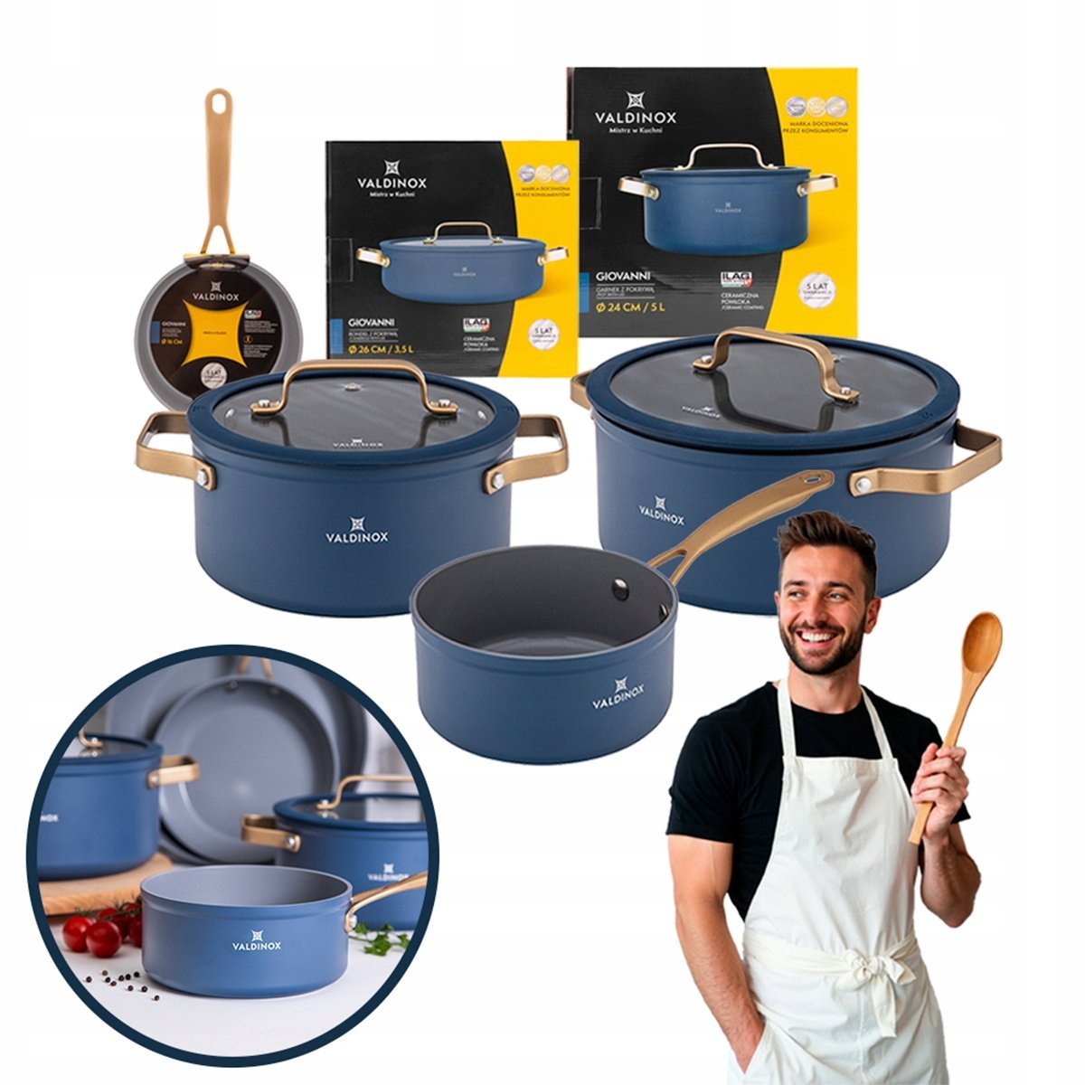 Zestaw garnków PREMIUM nieprzywierające indukcja Valdinox Giovanni 16/20/24