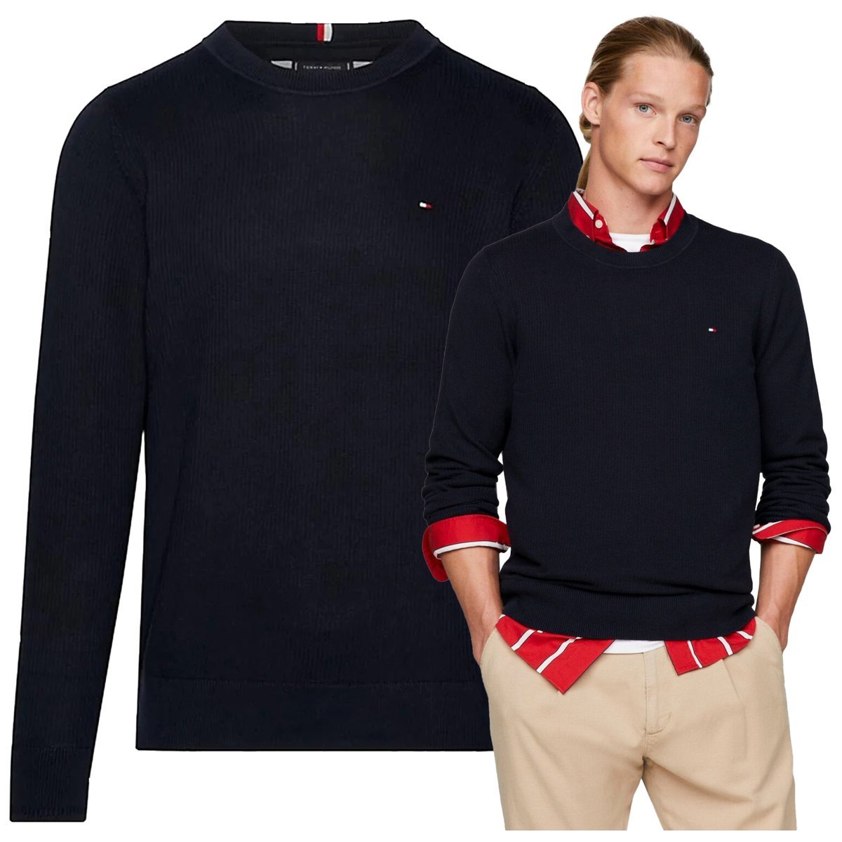 Granatowy Sweter Męski Premium Elegancki Tommy Hilfiger Bawełna Ładny r.XXL