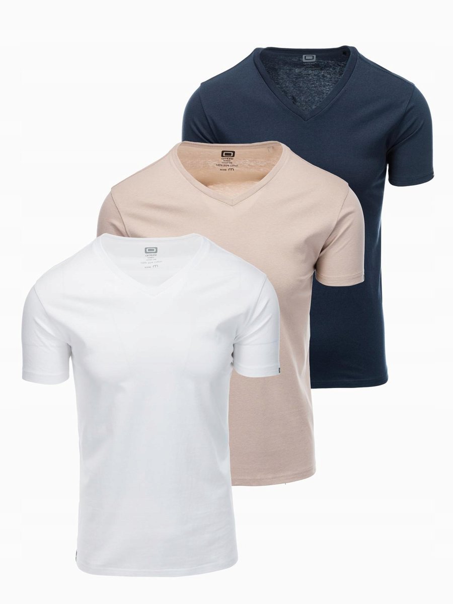 Zestaw męski t-shirt bawełna biały/piaskowy/granatowy OM-TSBS-0233 V12 XXL