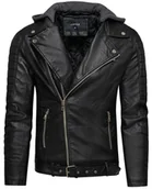 Kurtki męskie - Kurtka męska skórzana czarna ramoneska Recea - miniaturka - grafika 1