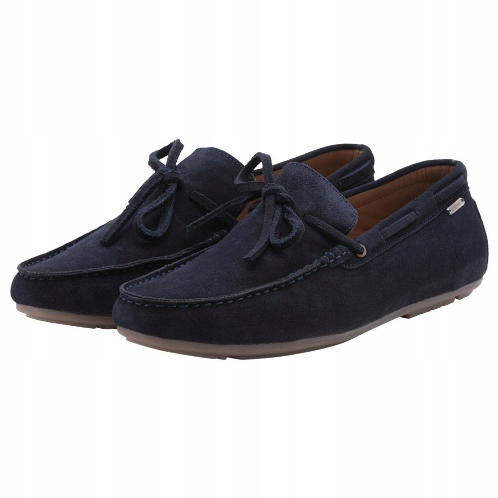Męskie buty mokasyny skórzane z rzemykiem driver granat V4 OM-FOCS-0150 41