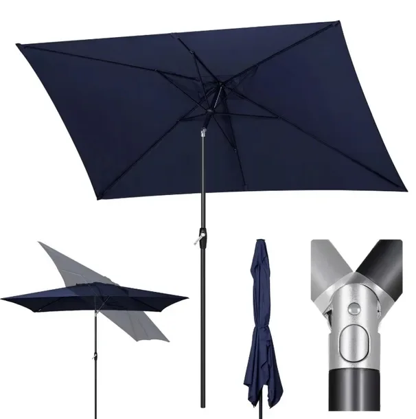 Parasol Ogrodowy 300 X 200 Aluminiowy Uv50+ Z Korbką Granatowy Niebieski