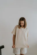 Koszule damskie - T-shirt z lnem The raw, beżowy - miniaturka - grafika 1