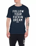 Koszulki męskie - Replay Męski T-shirt z krótkim rękawem Follow Your Dream, 085 niebieski, XXL - miniaturka - grafika 1