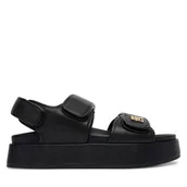 Sandały damskie - Sandały Tommy Hilfiger Leather Sporty Platform Sandal FW0FW09119 Czarny - miniaturka - grafika 1