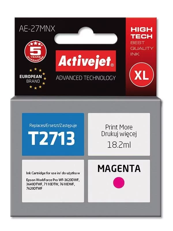 ActiveJet Tusz AE-27MNX (do drukarki Epson, zamiennik 27XL T2713 supreme 18,2ml magenta Chip) EXPACJAEP0268