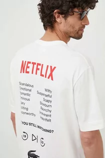Koszulki męskie - Lacoste t-shirt bawełniany x Netflix kolor biały wzorzysty TH7343-70V - grafika 1