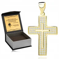 Biżuteria dla dzieci - BŁYSZCZĄCY ZŁOTY KRZYŻ SREBRO PR 925 POZŁACANY KRZYŻYK + CYRKONIE NA ROCZEK - miniaturka - grafika 1