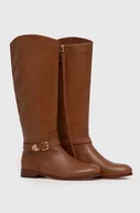 Kozaki damskie - Lauren Ralph Lauren kozaki skórzane Brooke Tall damskie kolor brązowy na płaskim obcasie 802937804002 - miniaturka - grafika 1