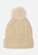 Czapki damskie - Beżowa Czapka w Warkoczowy Splot z Pomponem Vetisare - miniaturka - grafika 1