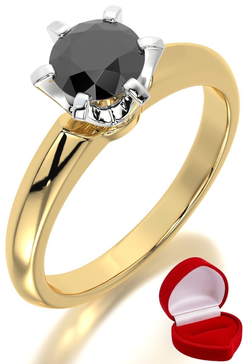 ZŁOTY PIERŚCIONEK ZARĘCZYNOWY 585 14k CZARNY BRYLANT 0,70 ct R7
