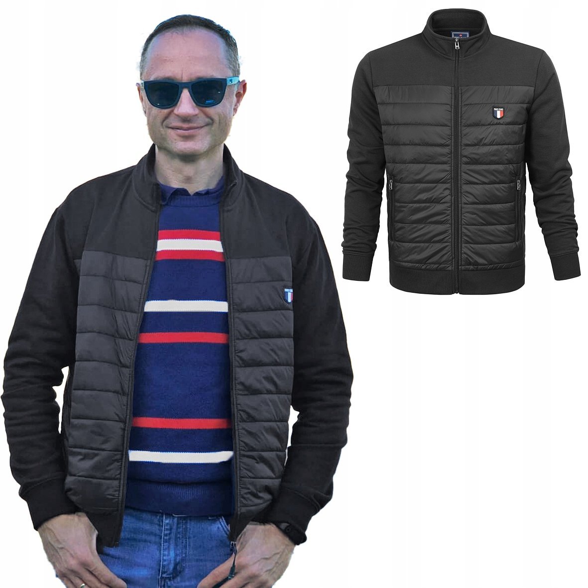 BLUZA Męska KURTKA Przejściowa Pikowana Bez Kaptura CZARNA Pako Jeans